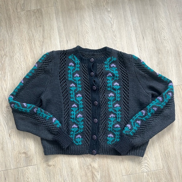 Sweaters - Women's Black and Teal Knit Sweater